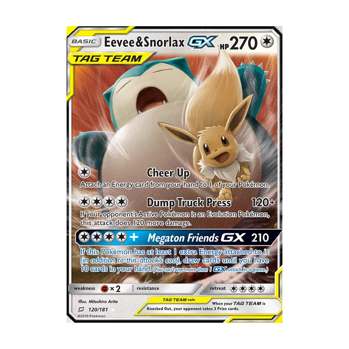 Eevee & Snorlax-GX 120/181 Englisch – Referenzbild