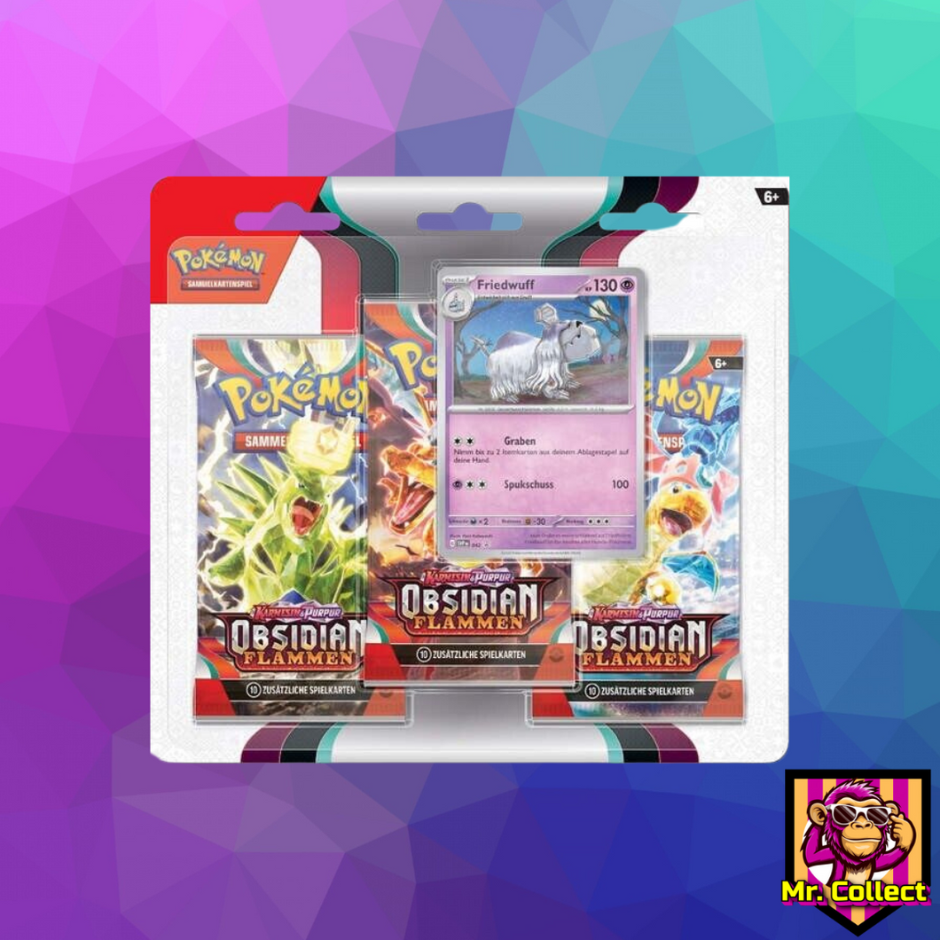 Pokemon Obsidian Flames 3-Pack Blister Promo Friedwuff Deutsch