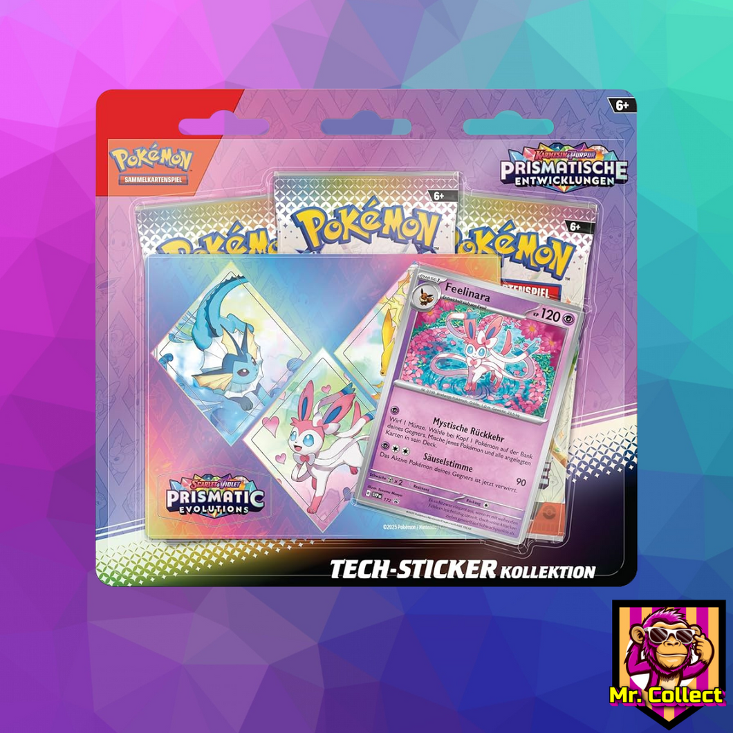 Pokemon Tech-Sticker-Kollektion – Prismatische Entwicklungen 3 Boosterpacks (Feelinara Promo) Deutsch