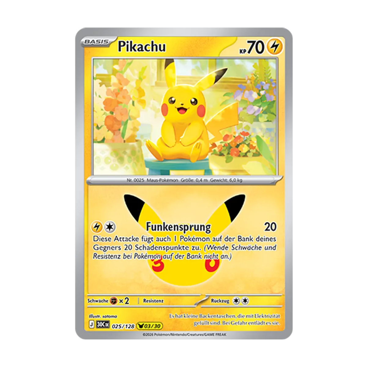 Pikachu 025/128 – 30 Jahre – Deutsch – Referenzabbildung