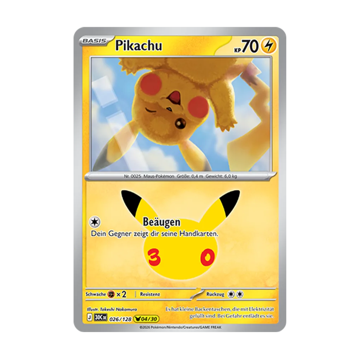 Pikachu 026/128 – 30 Jahre – Deutsch – Referenzabbildung