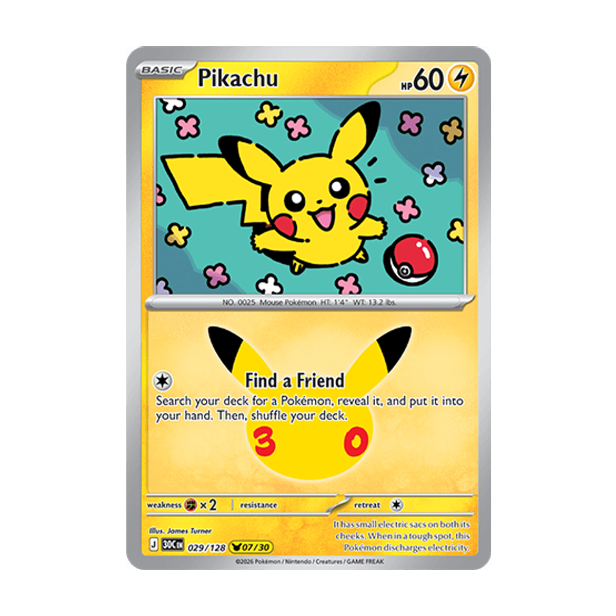 Pikachu 029/128 – 30th Celebration – Englisch – Referenzabbildung