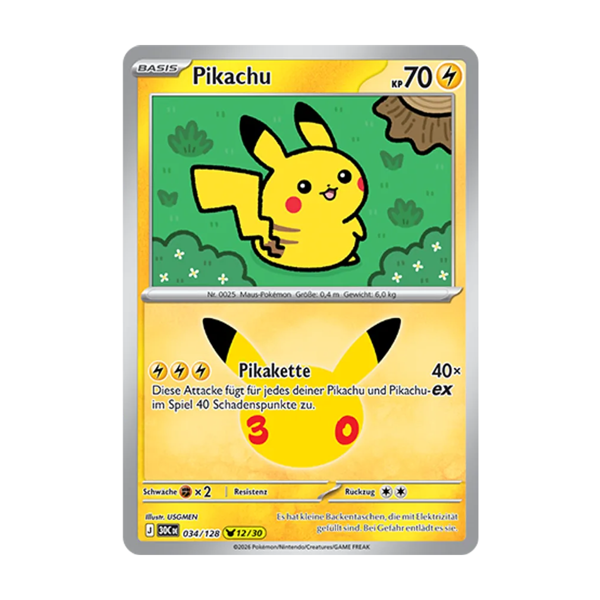 Pikachu 034/128 – 30 Jahre – Deutsch – Referenzabbildung