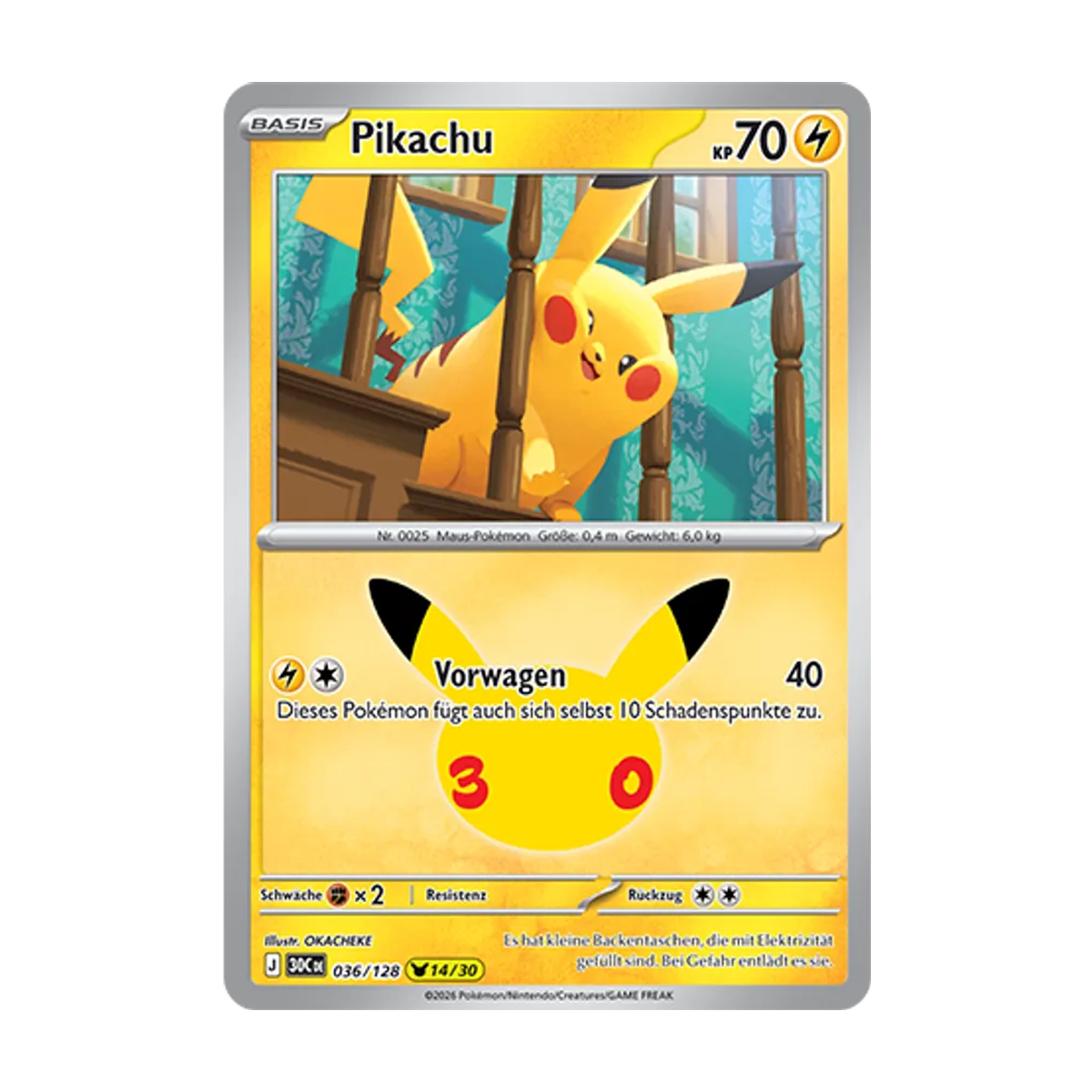 Pikachu 036/128 – 30 Jahre – Deutsch – Referenzabbildung