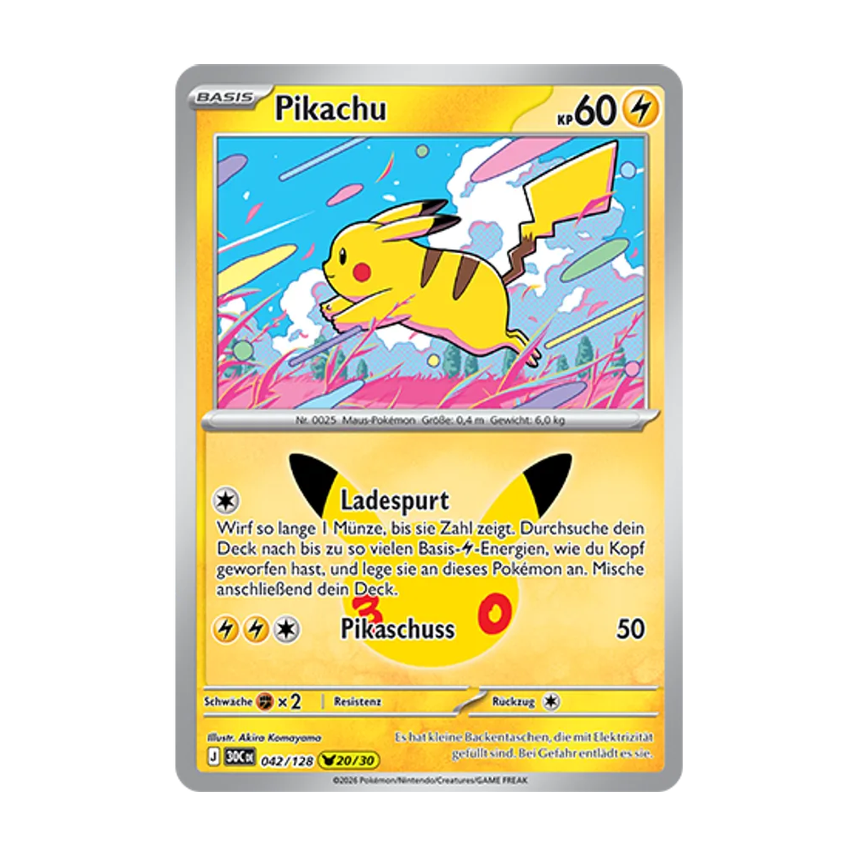 Pikachu 042/128 – 30 Jahre – Deutsch – Referenzabbildung
