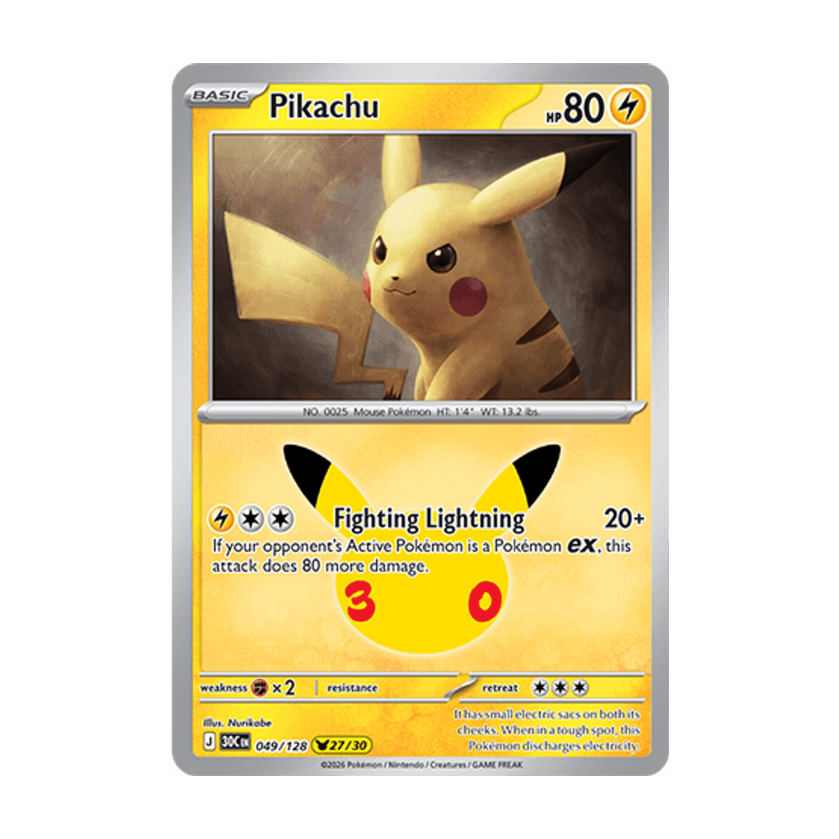 Pikachu 049/128 – 30th Celebration – Englisch – Referenzabbildung