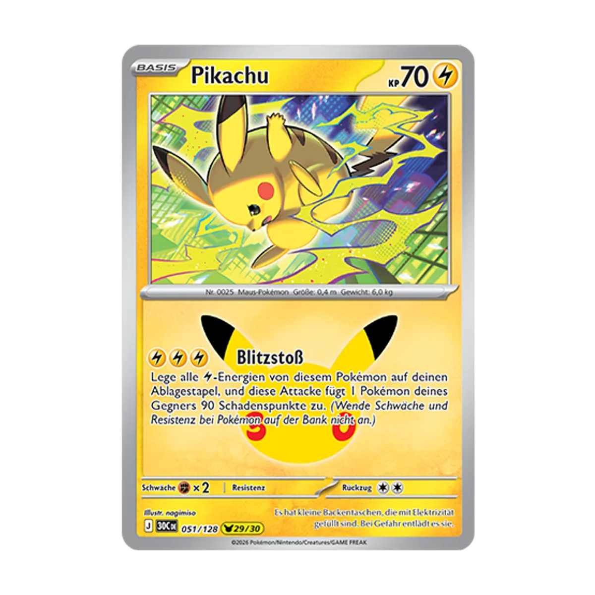 Pikachu 051/128 – 30 Jahre – Deutsch – Referenzabbildung