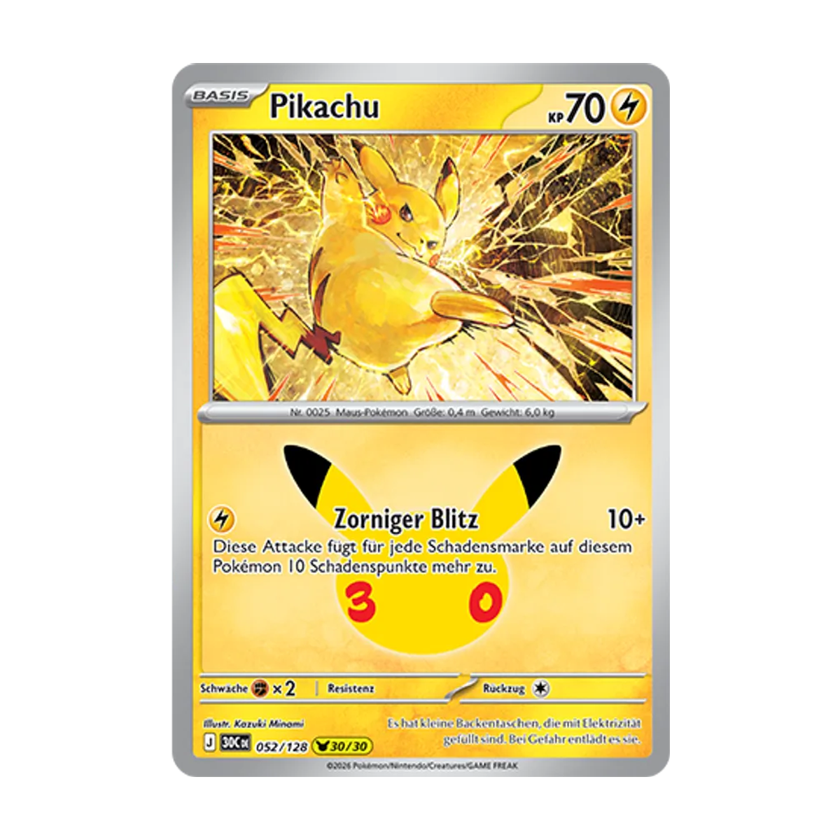 Pikachu 052/128 – 30 Jahre – Deutsch – Referenzabbildung