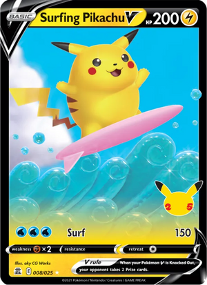 Surfing Pikachu V 008/25 – Celebrations – Englisch – Differenzbesteuerung nach § 25a UStG