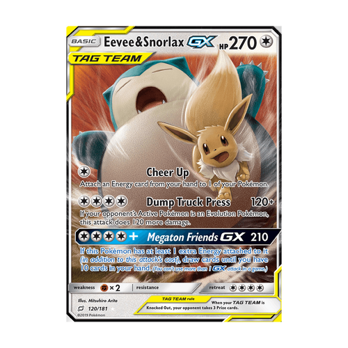 Referenzbild Eevee & Snorlax GX 120/181 – Team Up – Englisch