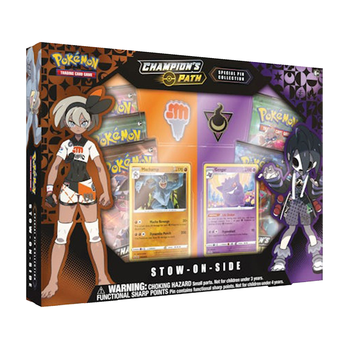 Referenzbild: Pokémon Champion’s Path Stow-on-Side Special Pin Collection, englische versiegelte Box mit Machamp und Gengar