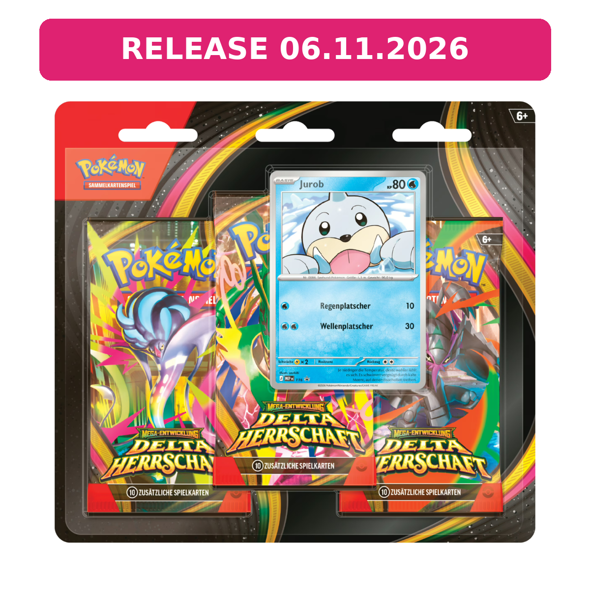 Pokémon Mega-Entwicklung – Delta-Herrschaft 3-Pack-Blister Jurob (Deutsch) – Release 06.11.2026