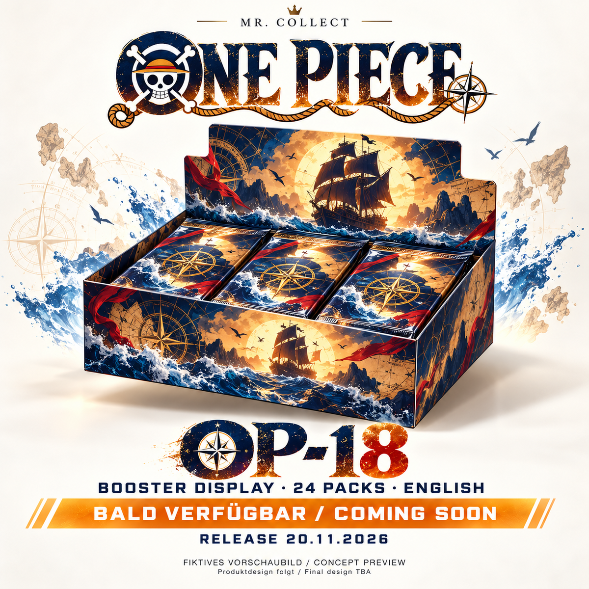 Fiktives Vorschaubild / Concept preview – One Piece OP-18 – Release 20.11.2026. Produktdesign folgt / Final design TBA.