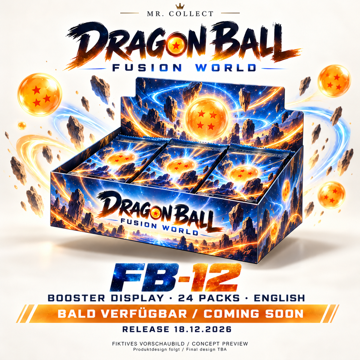 Fiktives Vorschaubild / Concept preview – Dragon Ball FB-12 – Release 18.12.2026. Produktdesign folgt / Final design TBA.