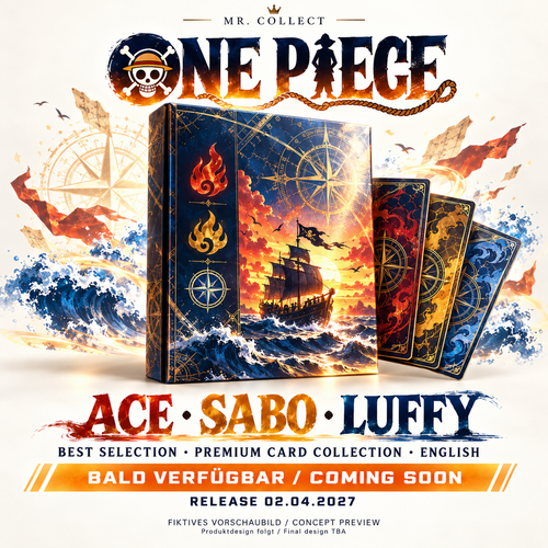 Fiktives Vorschaubild / Concept preview – One Piece Ace & Sabo & Luffy – Release 02.04.2027. Produktdesign folgt / Final design TBA.