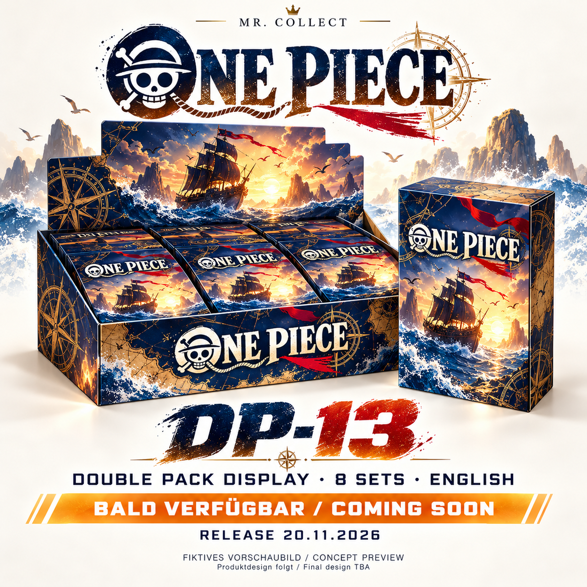 Fiktives Vorschaubild / Concept preview – One Piece DP-13 – Release 20.11.2026. Produktdesign folgt / Final design TBA.