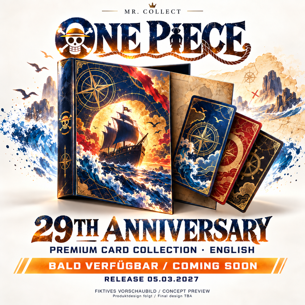 Fiktives Vorschaubild / Concept preview – One Piece 29th Anniversary – Release 05.03.2027. Produktdesign folgt / Final design TBA.