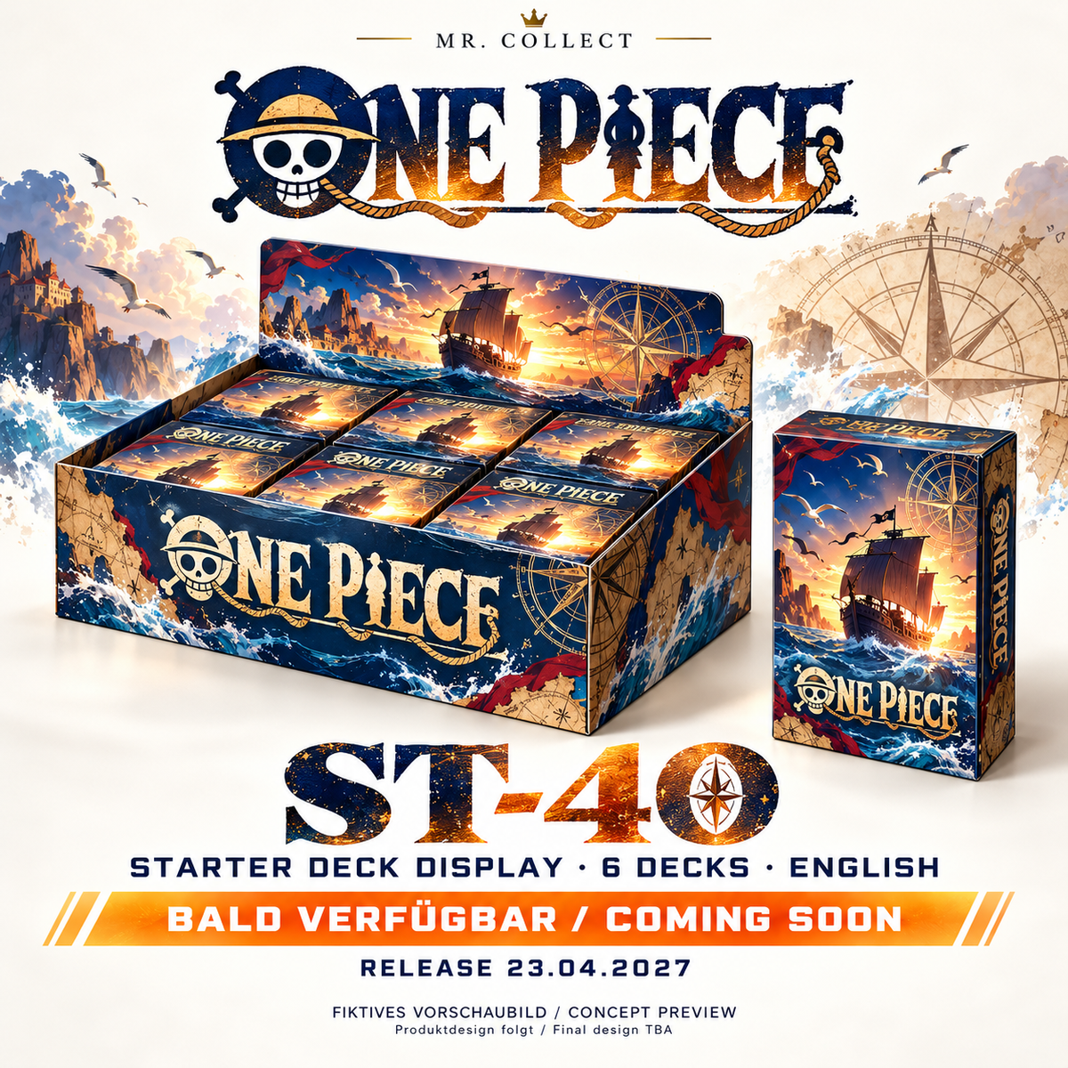 Fiktives Vorschaubild / Concept preview – One Piece ST-40 – Release 23.04.2027. Produktdesign folgt / Final design TBA.