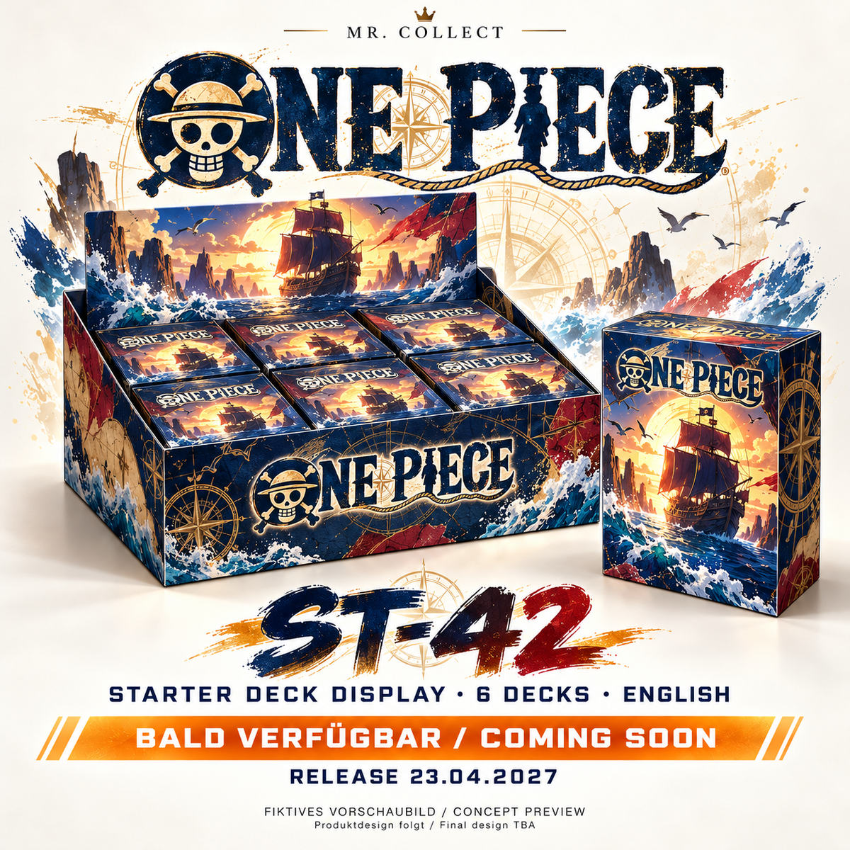 Fiktives Vorschaubild / Concept preview – One Piece ST-42 – Release 23.04.2027. Produktdesign folgt / Final design TBA.