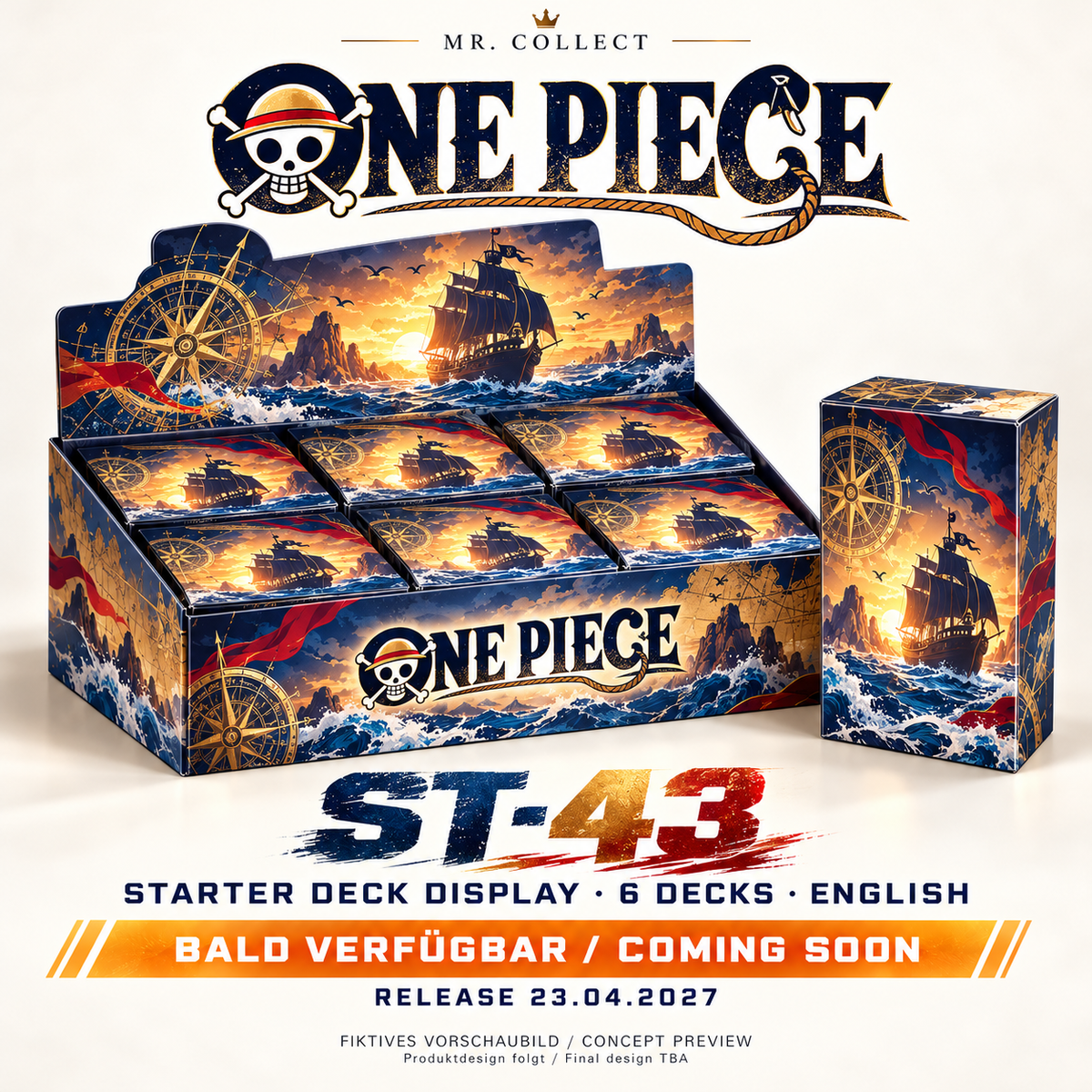 Fiktives Vorschaubild / Concept preview – One Piece ST-43 – Release 23.04.2027. Produktdesign folgt / Final design TBA.