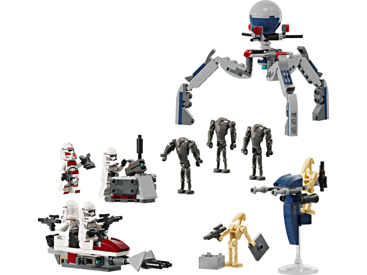 LEGO Star Wars 75372 Clone Trooper & Battle Droid Battle Pack – Figuren, Tri-Droide, Speeder und Verteidigungsposten