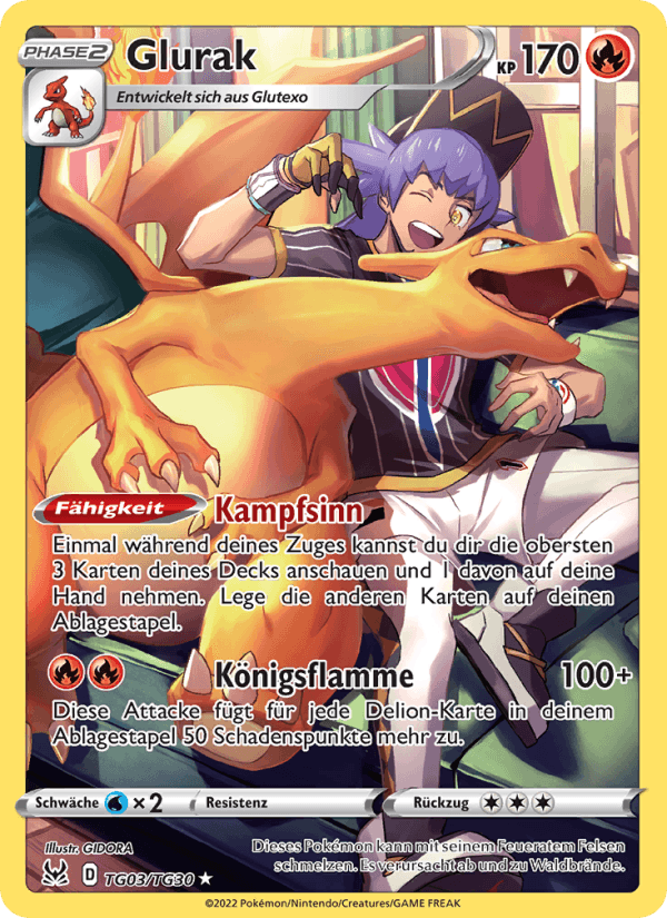 Glurak TG03/TG30 – Verlorener Ursprung Trainer-Galerie – Deutsch – freigestellter Originalscan