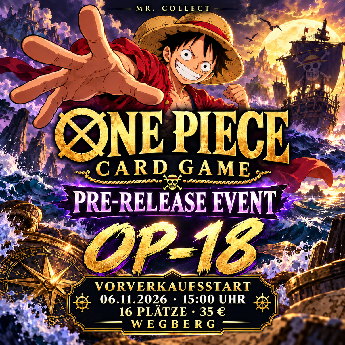 One Piece OP-18 Pre-Release – Vorverkaufsstart 06.11.2026 um 15 Uhr – 16 Plätze, 35 € – Mr. Collect Wegberg