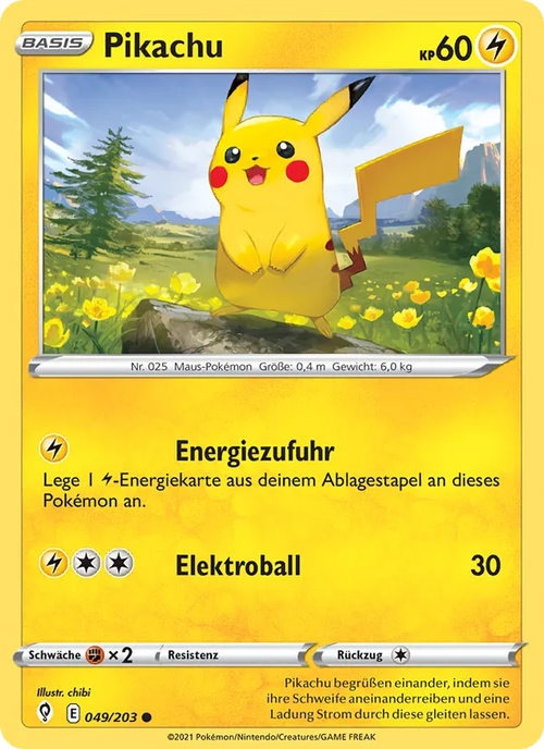 Pikachu 049/203 – Drachenwandel, Deutsch, Non-Holo, freigestelltes Beispielbild