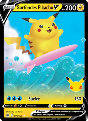 Surfendes Pikachu V 8/25 – Celebrations – Deutsch – Differenzbesteuerung nach § 25a UStG