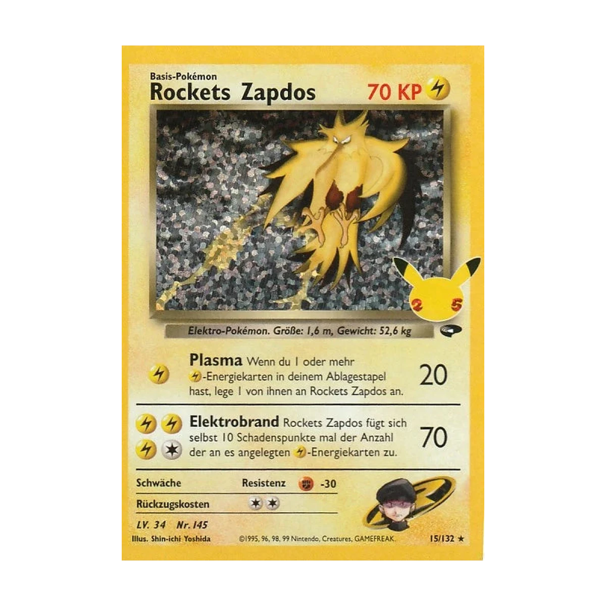 Rockets Zapdos 15/132 – Celebrations Klassische Sammlung – Deutsch – Beispielbild