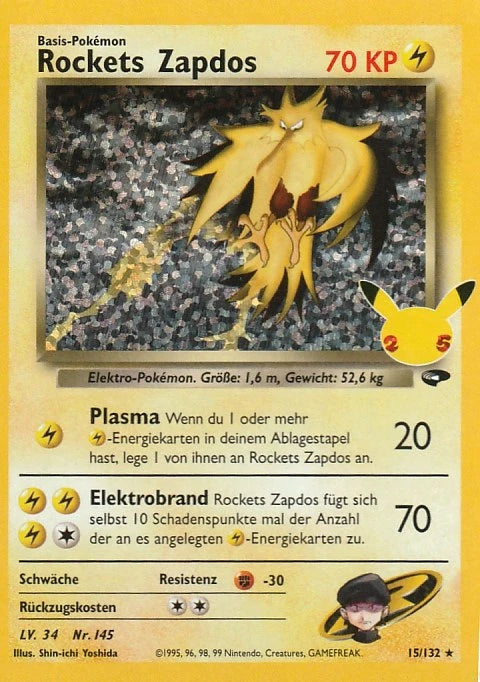 Rockets Zapdos 15/132 – Celebrations Klassische Sammlung – Deutsch – Beispielbild