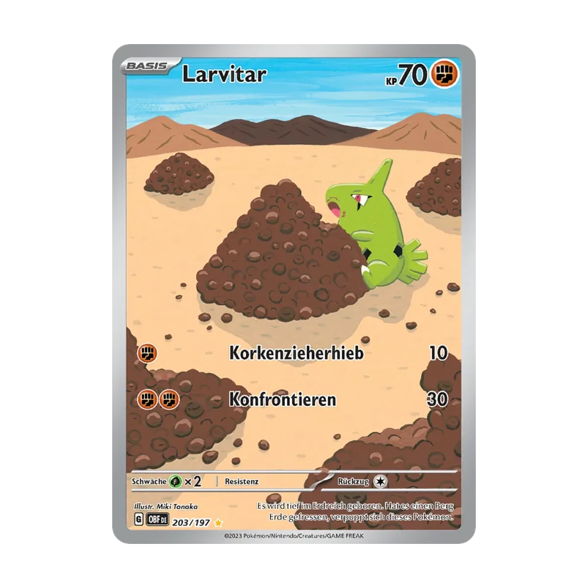 Larvitar 203/197 – Obsidian Flammen – Deutsch, Beispielbild; Zustand laut Beschreibung