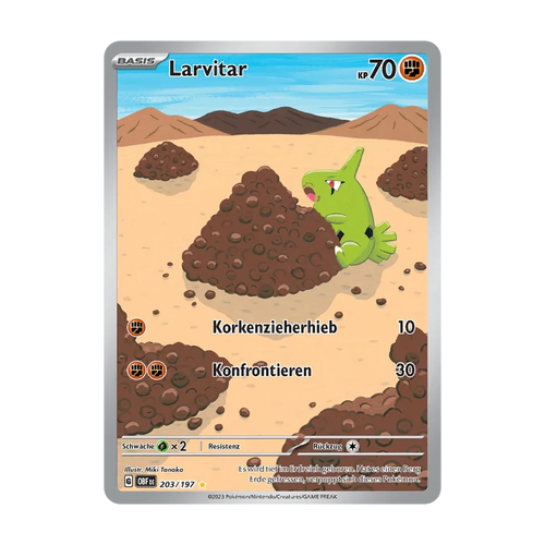 Larvitar 203/197 – Obsidian Flammen – Deutsch, Beispielbild; Zustand laut Beschreibung