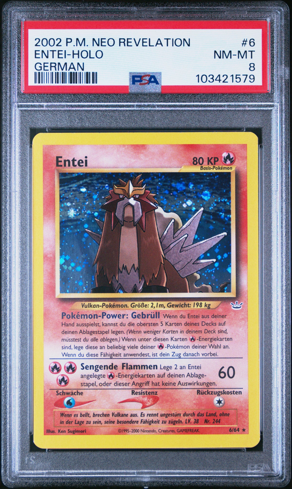 Entei 6/64, Deutsch, PSA 8, Zertifikat 103421579 – Originalaufnahme Vorderseite von PSA
