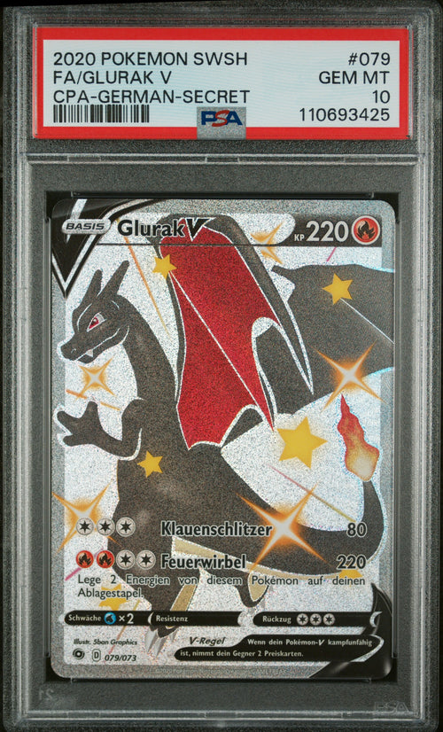 Glurak V 079/073, Deutsch, PSA 10, Zertifikat 110693425 – Originalaufnahme Vorderseite von PSA