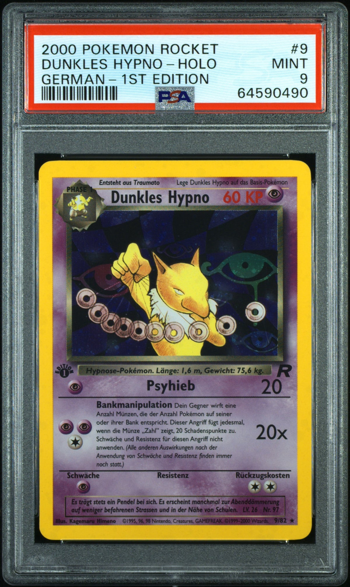 Dunkles Hypno 9/82, Deutsch, PSA 9, Zertifikat 64590490 – Originalaufnahme Vorderseite von PSA