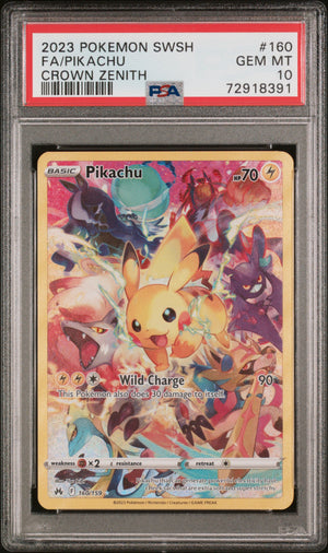 Pikachu 160/159 – Crown Zenith – Englisch – PSA 10 – Zertifikat 72918391 – Differenzbesteuerung nach §25a UStG