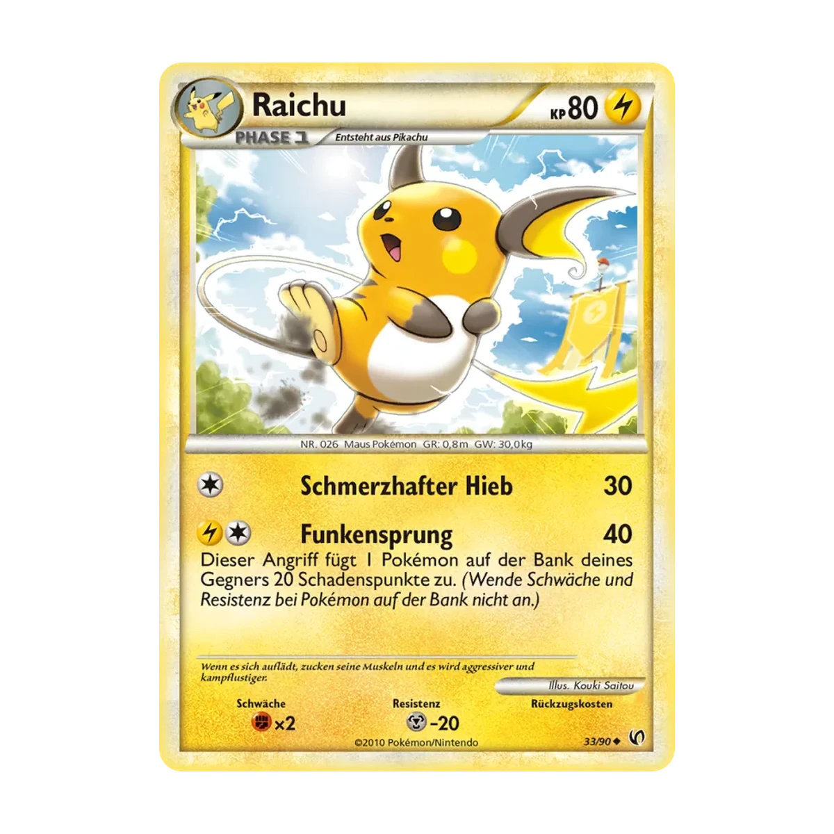 Raichu 033/090 – Unerschrocken, Deutsch, Non-Holo, freigestelltes Beispielbild