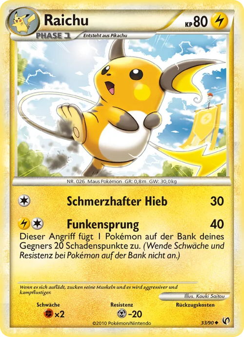 Raichu 033/090 – Unerschrocken, Deutsch, Non-Holo, freigestelltes Beispielbild